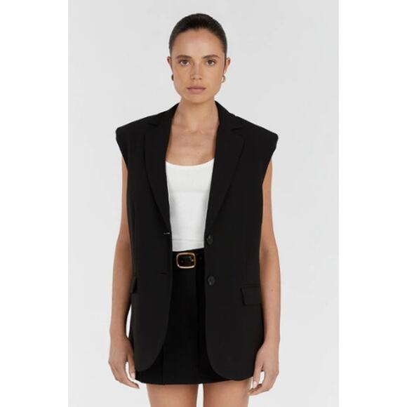 DISSH Rowan Women's Black Cap Sleeve Mid Button Up Blazer Jacket Vest Size 4 - Picture 1 of 5